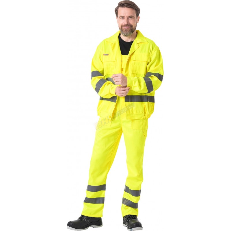 Komplet odzieży ostrzegawczej REIS UL  - Żółte ubranie robocze bluza i spodnie ogrodniczki