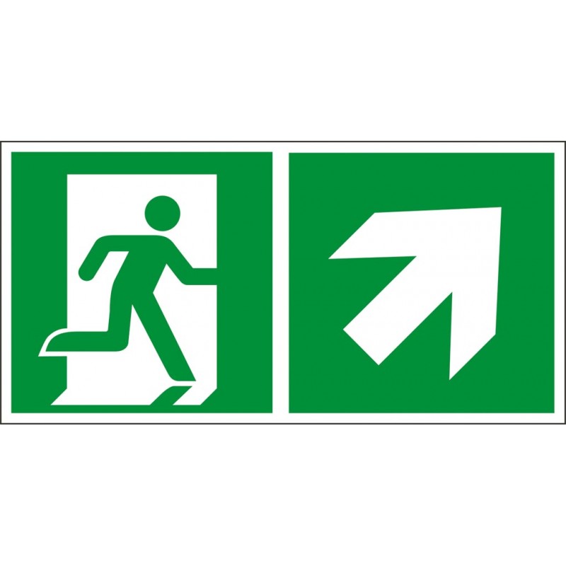 Tabliczka Kierunek do wyjścia w prawo i w górę (za drzwiami) - Znak bezpieczeństwa
