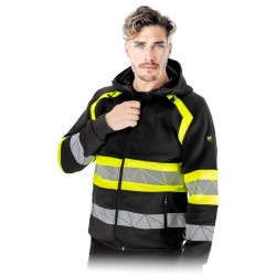 BLUZA MĘSKA Z KAPTUREM, CZARNA BLUZA MĘSKA, BLUZA ROBOCZA Z KAPTUREM, L.HOLLMAN, LH-RAUTEX-DS, BLUZA ODBLASKOWA