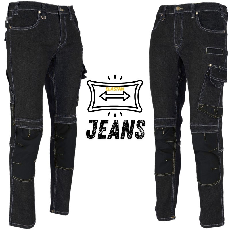 reis jeans303-t, spodnie robocze elastyczne, męskie jeansy czarne