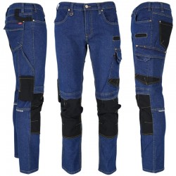 reis jeans303-t, spodnie robocze elastyczne, męskie jeansy granatowe, niebieskie