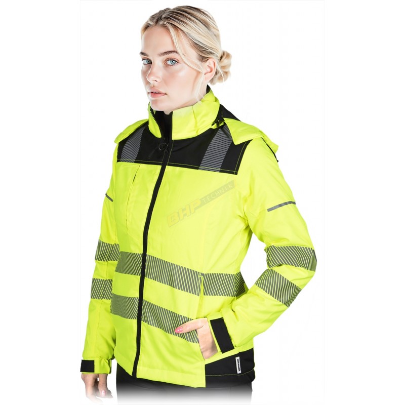 DAMSKA KURTKA ROBOCZA OCHRONNA ZIMOWA OCIEPLANA OSTRZEGAWCZA