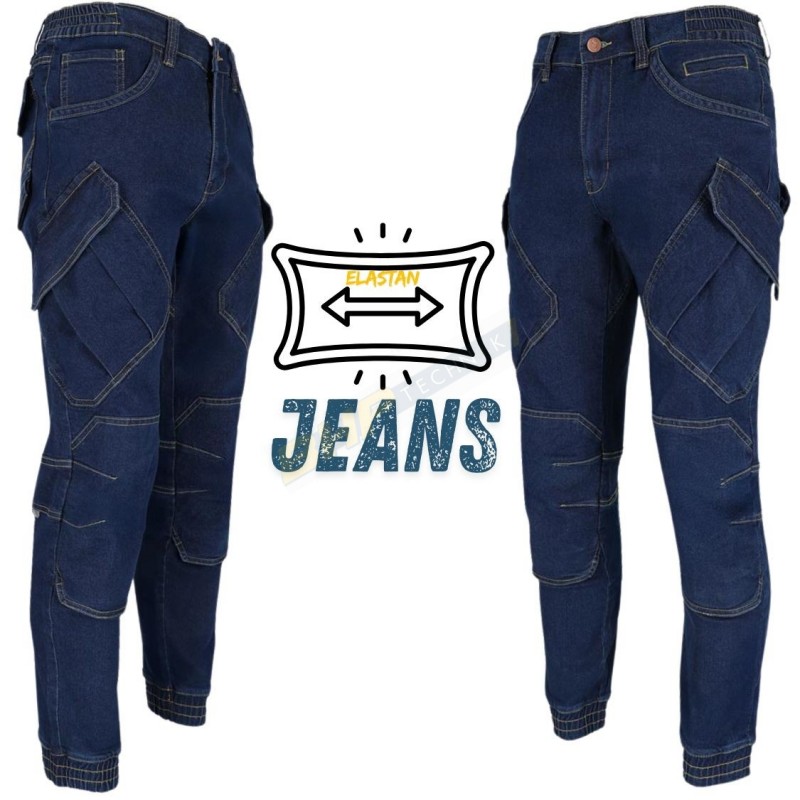 reis jeans610-t, spodnie robocze elastyczne, męskie jeansy granatowe, niebieskie